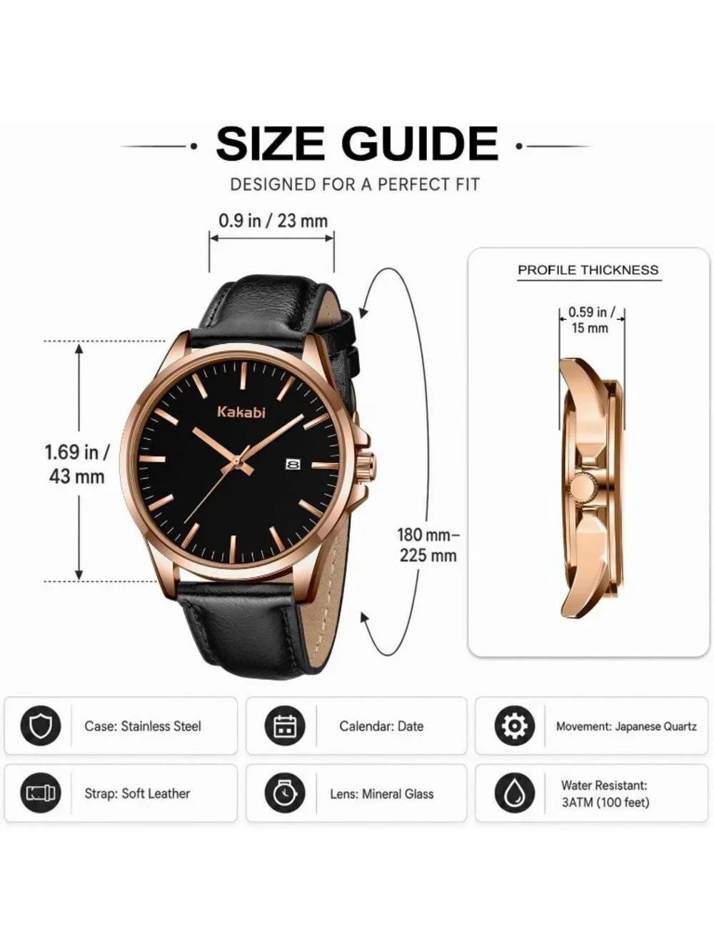 Men's Black Minimalist Fashion Leather Strap Classic Analog Quartz Wrist Watch